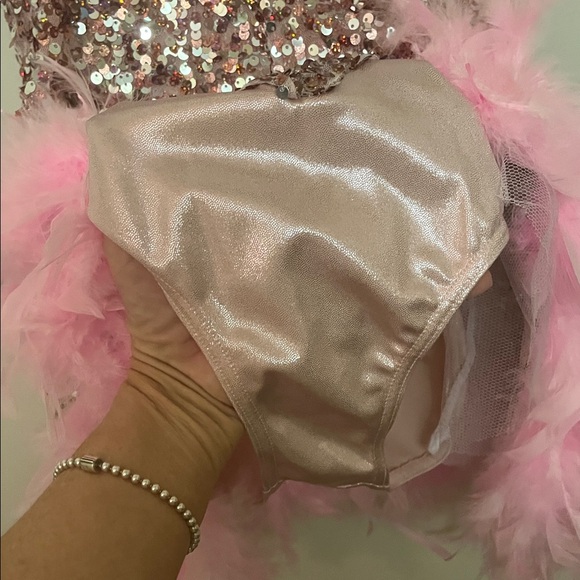 Weissman Pink Sequin Dance Costume with feathers size Adult Small - Picture 4 of 11